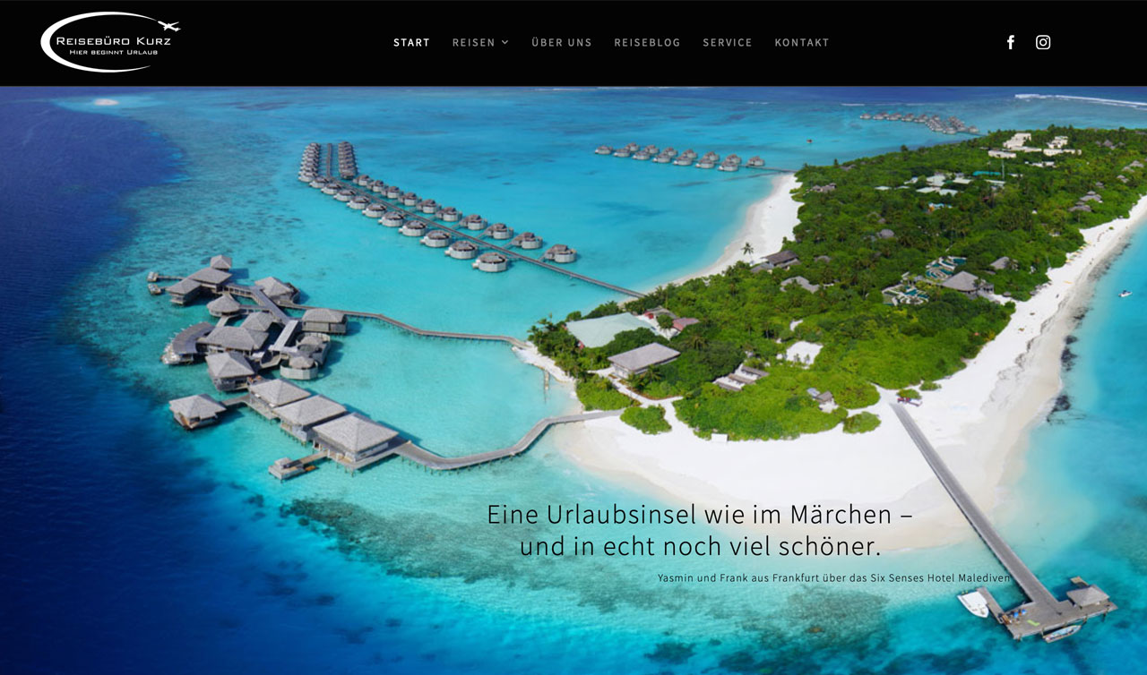 Website für das Reisebüro Kurz aus Rosbach