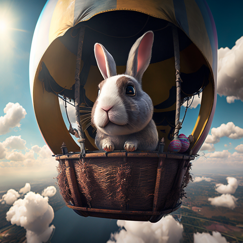 werk01 photorealistic easter bunnie in a hot air balloon with e 1a1717bb 2d08 4947 83ac e9390b65a3a3